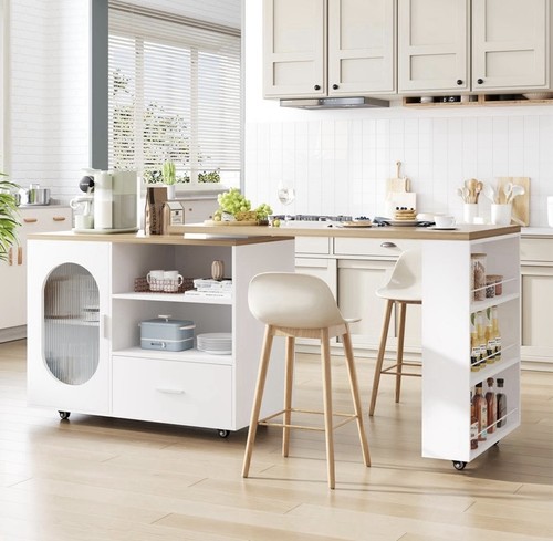 White oak kitchen - white, island