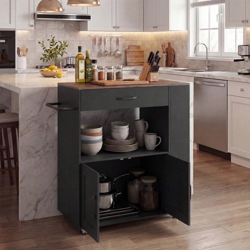 Black rolling kitchen - rolling, island